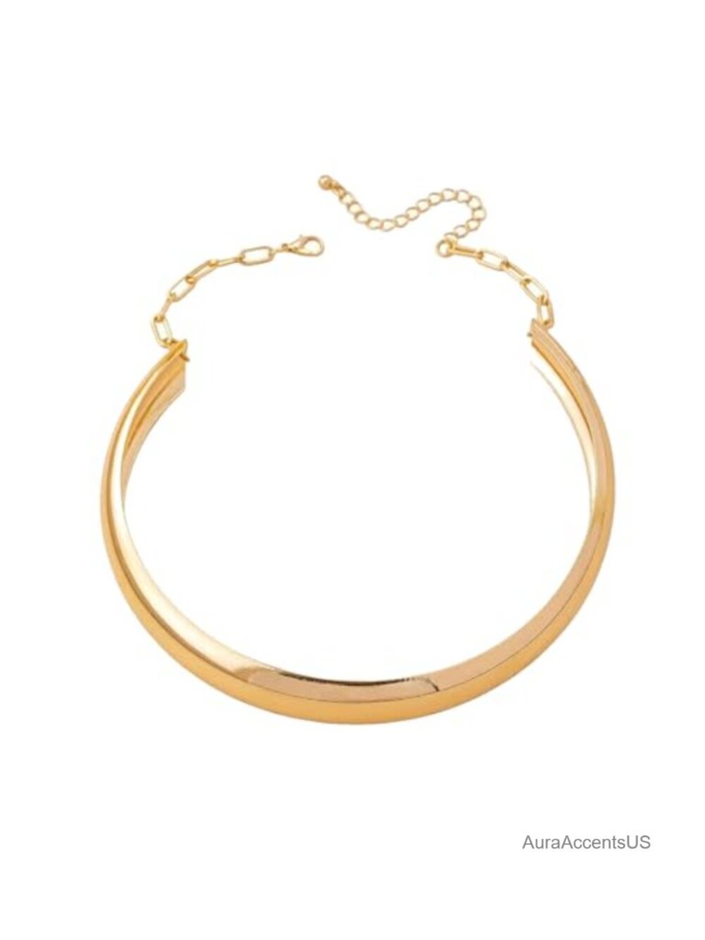 Wide Domed Torque Collar Choker Necklace Polished Gold Tone Women